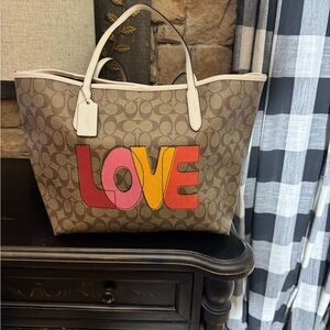 Coach Brown and Red Tote Bag with Signature Design